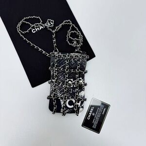 Authentic CHANEL Black and Silver Chain Necklace